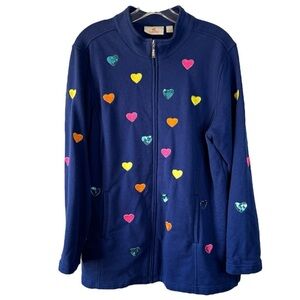 Quacker Factory heart zip up jacket size large